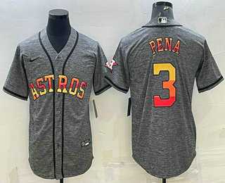 Men%27s Houston Astros #3 Jeremy Pena Grey Gridiron With Patch Cool Base Stitched Baseball Jersey